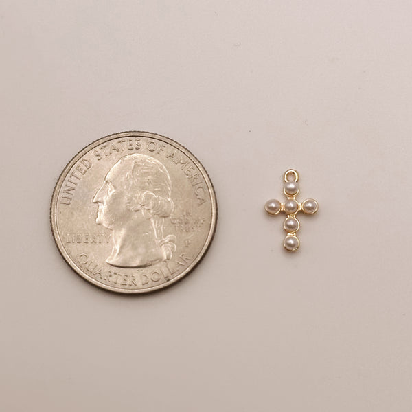 Small Pearl Cross Charm