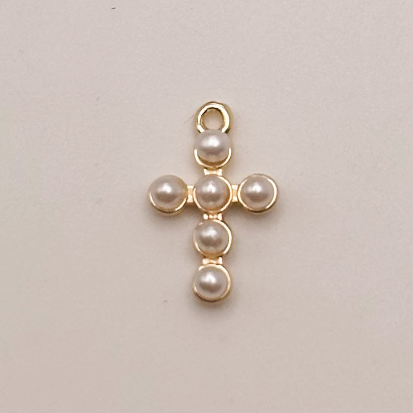 Small Pearl Cross Charm