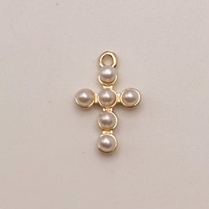 Small Pearl Cross Charm