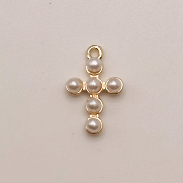 Small Pearl Cross Charm