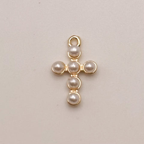 Small Pearl Cross Charm