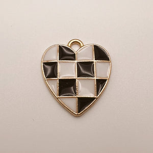 Black Checkered Heart Charm