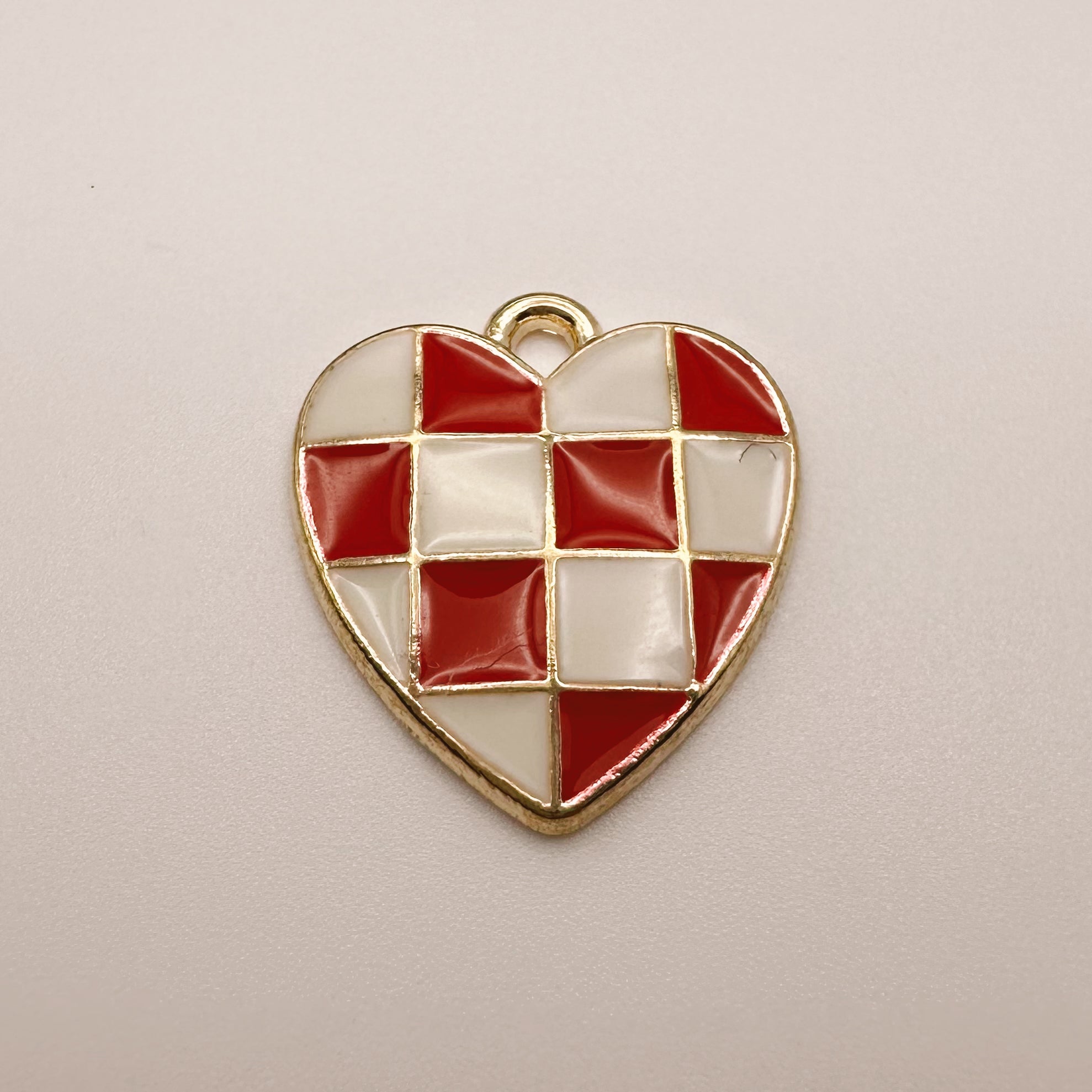 Red Checkered Heart Charm