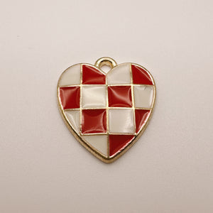 Red Checkered Heart Charm