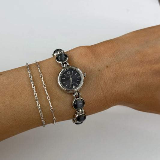 Silver Obsidian Gem Vintage Watch