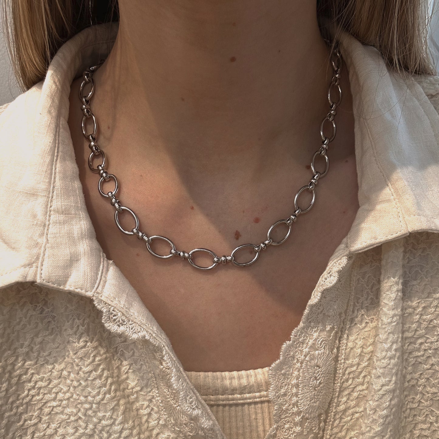 Silver Chunky Flat Oval Necklace Base